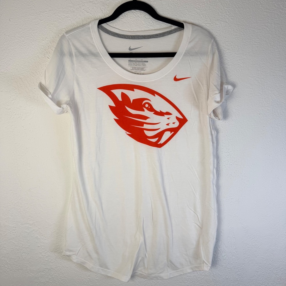 Nike Womens XL Oregon State Beavers Slim Fit Graphic T-Shirt White Orange